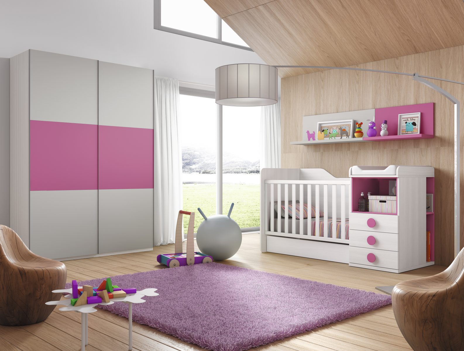 Habitación para bebé en blanco y rosa Muebles Valsero en Valladolid