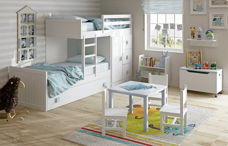 habitación infantil en color blanco estilo nórdico en Valladolid Muebles Valsero 