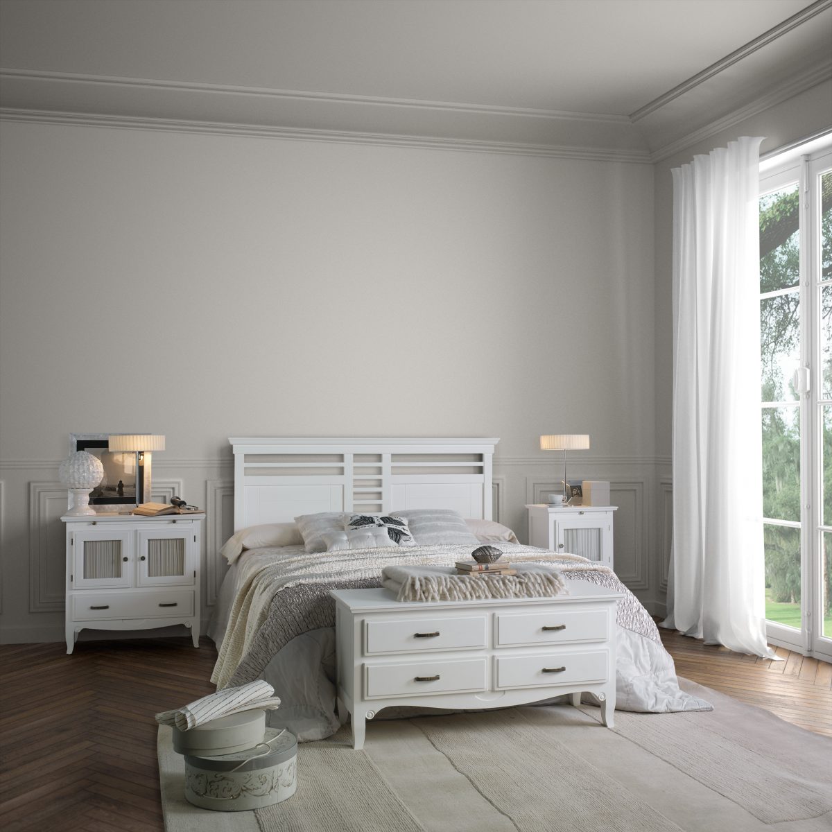 dormitorio de matrimonio de calidad en color blanco en Valladolid