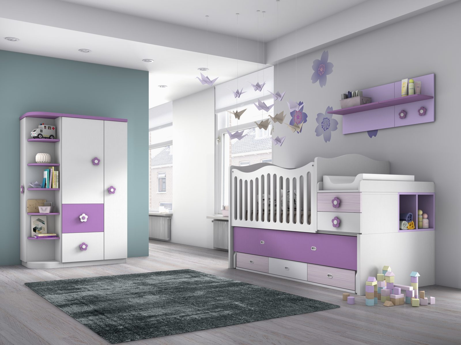 dormitorio para bebé color violeta en Valladolid