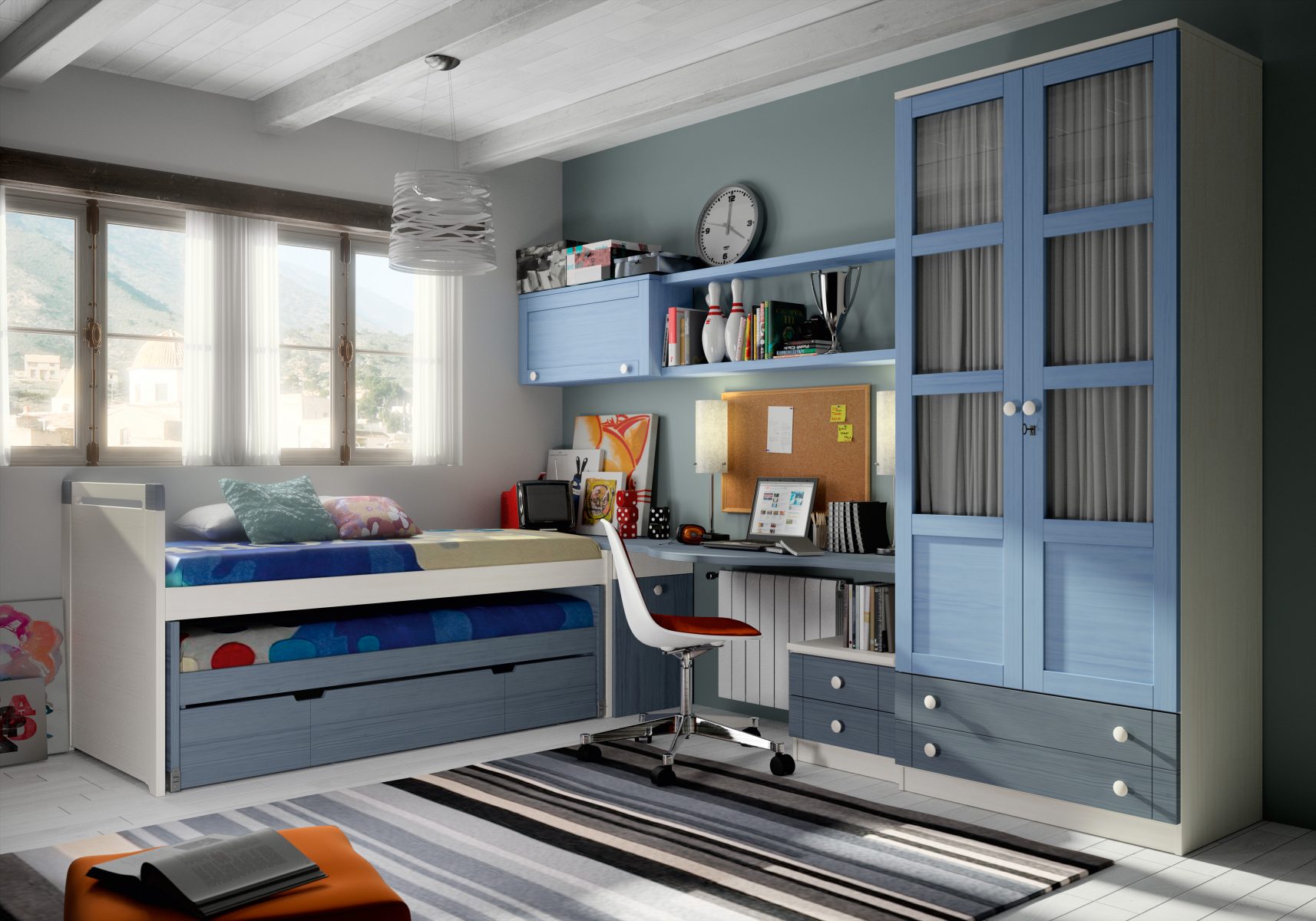 Dormitorio juvenil en tonos azules y grises en Valladolid