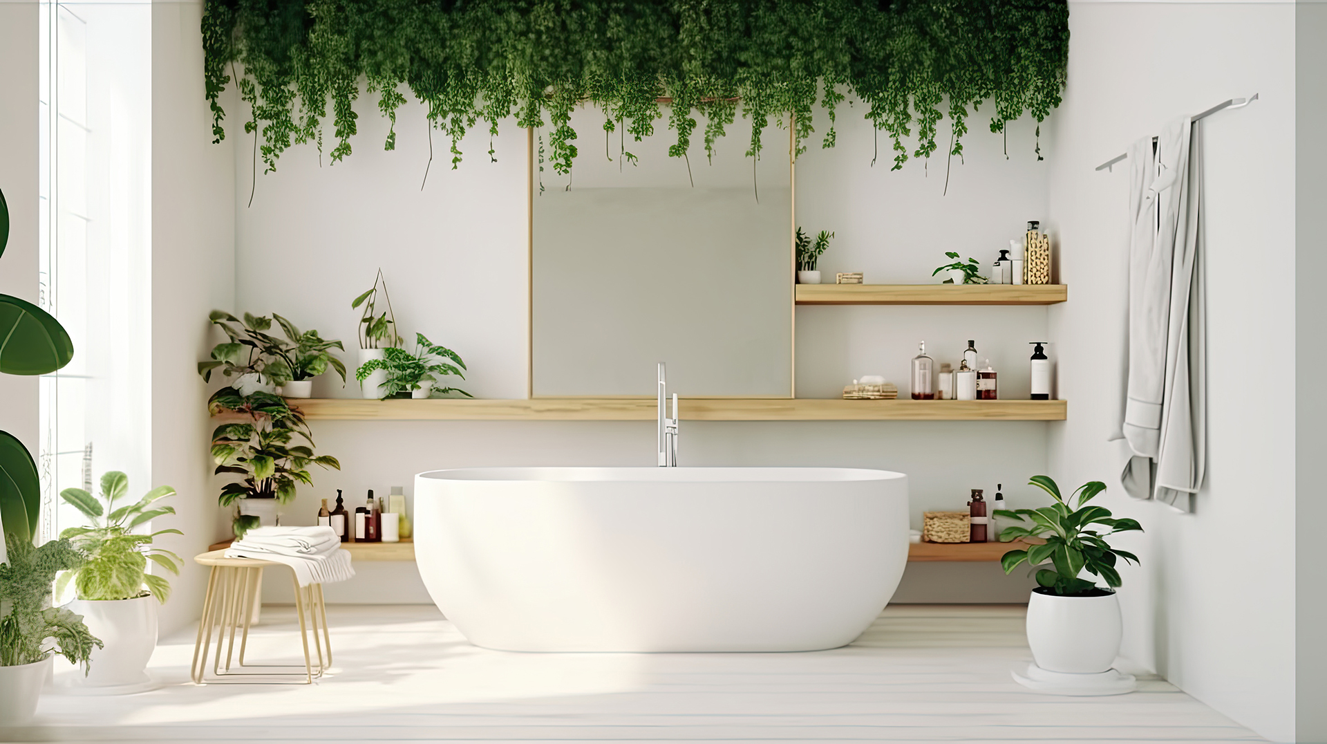 decoración de baño con plantas de interior